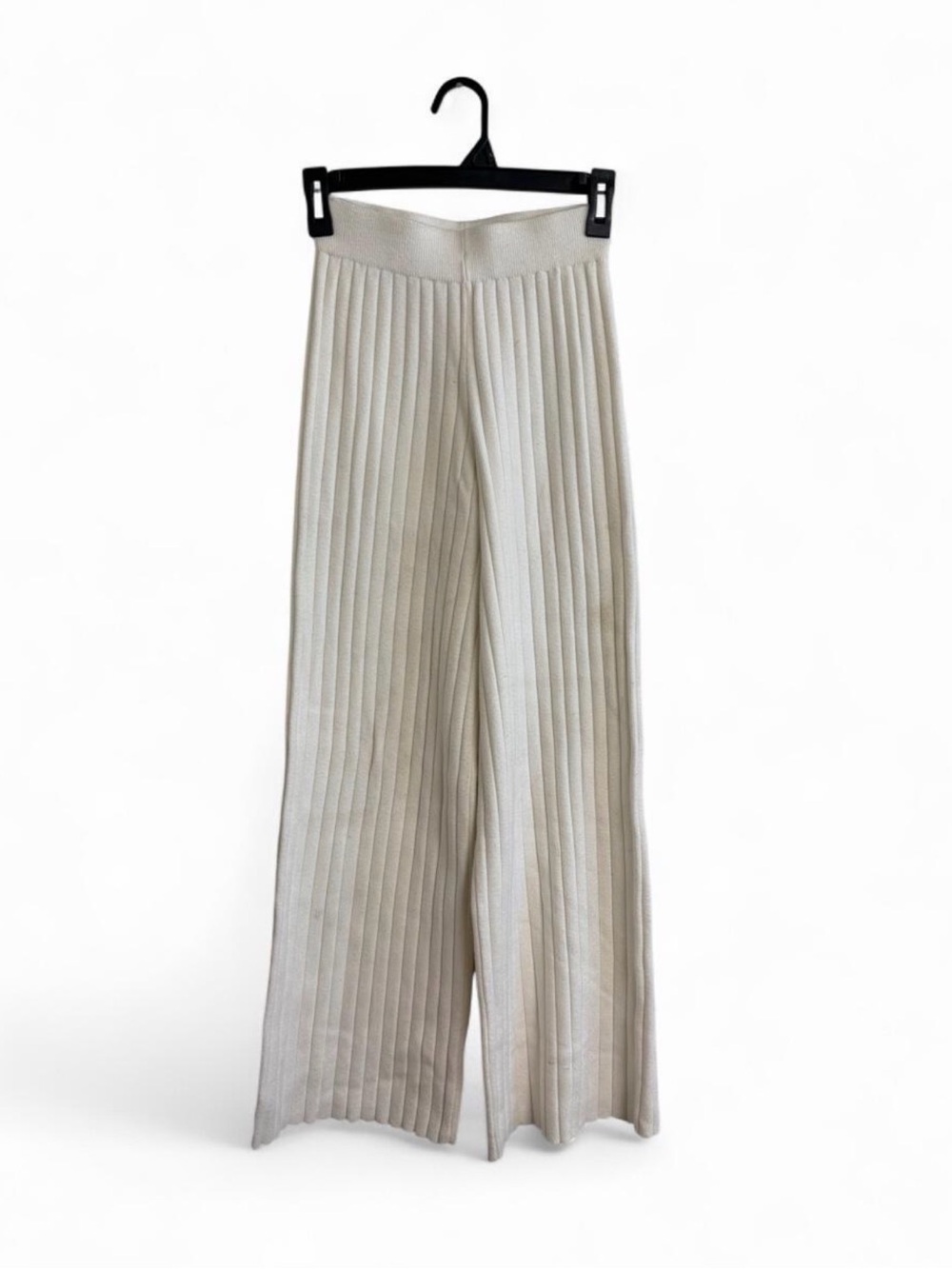 Sincerely Jules Cream Ribbed Wide-Leg Knit Pants